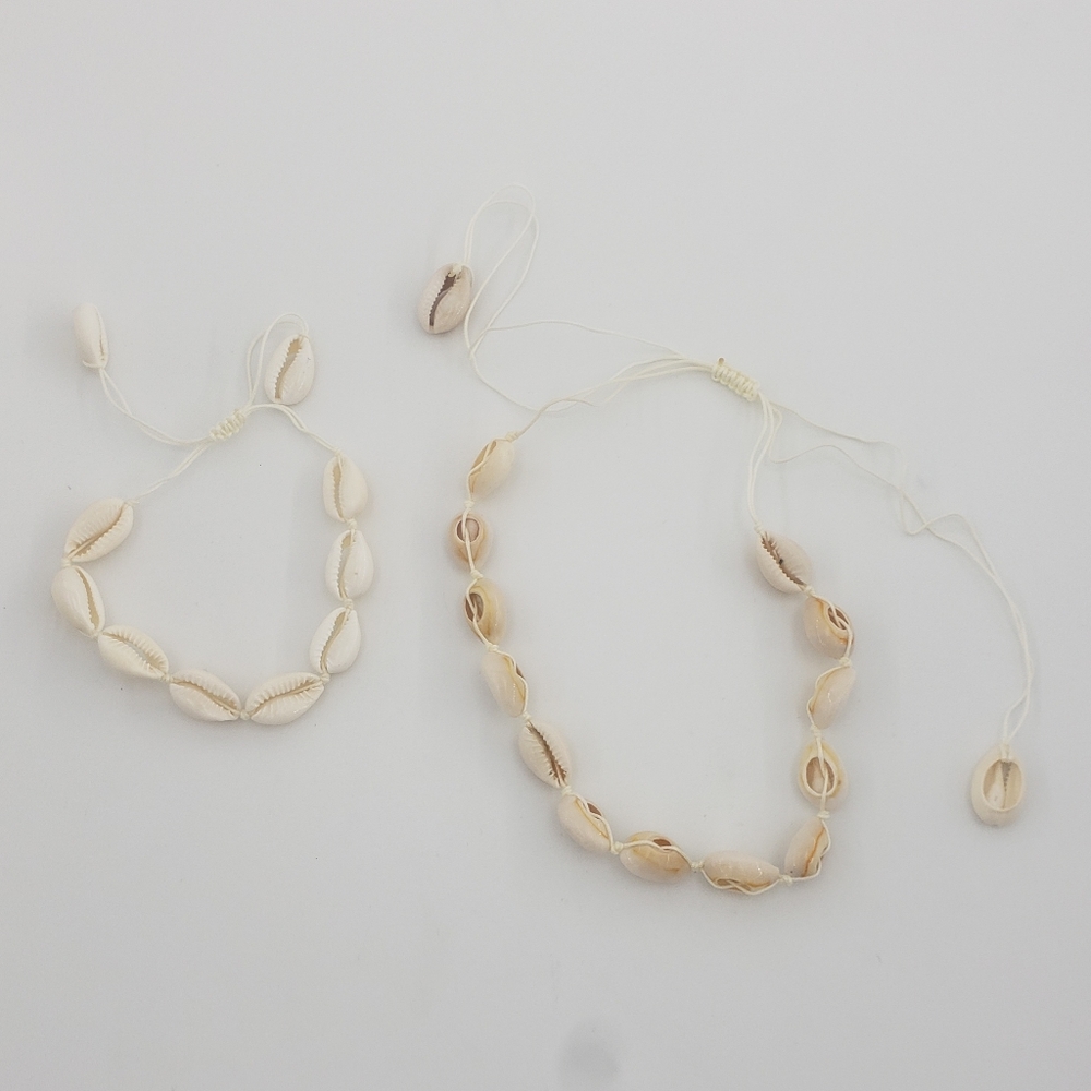 2pc Cowrie Shell Choker Necklace & Bracelet Set